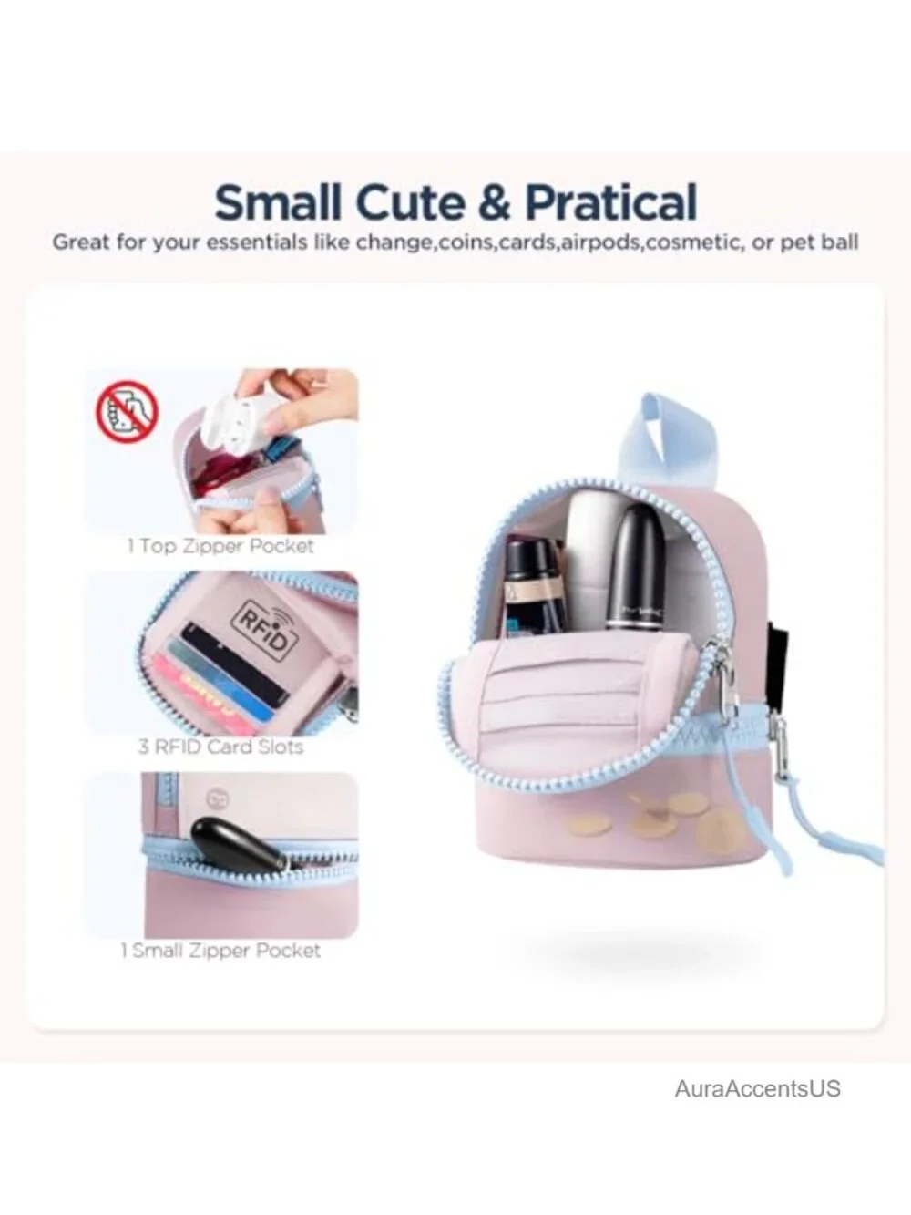 Mini Backpack Keychain Wristlet Pouch Coin Purse with RFID Card Slots for Women